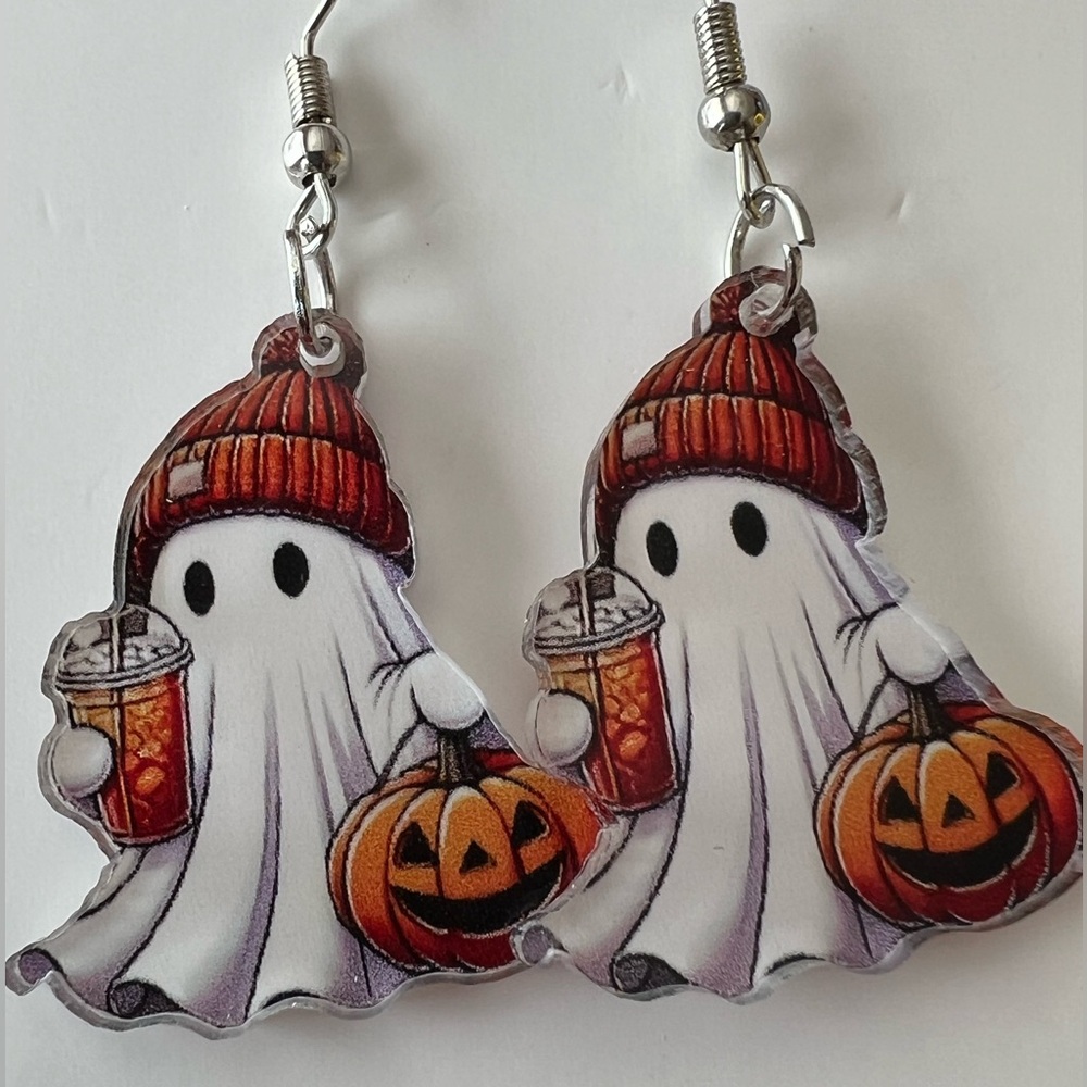 Autumn Ghost and Pumpkin Earrings